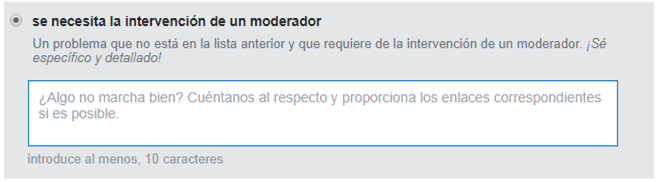 input en "se necesita la intervención de un moderador"