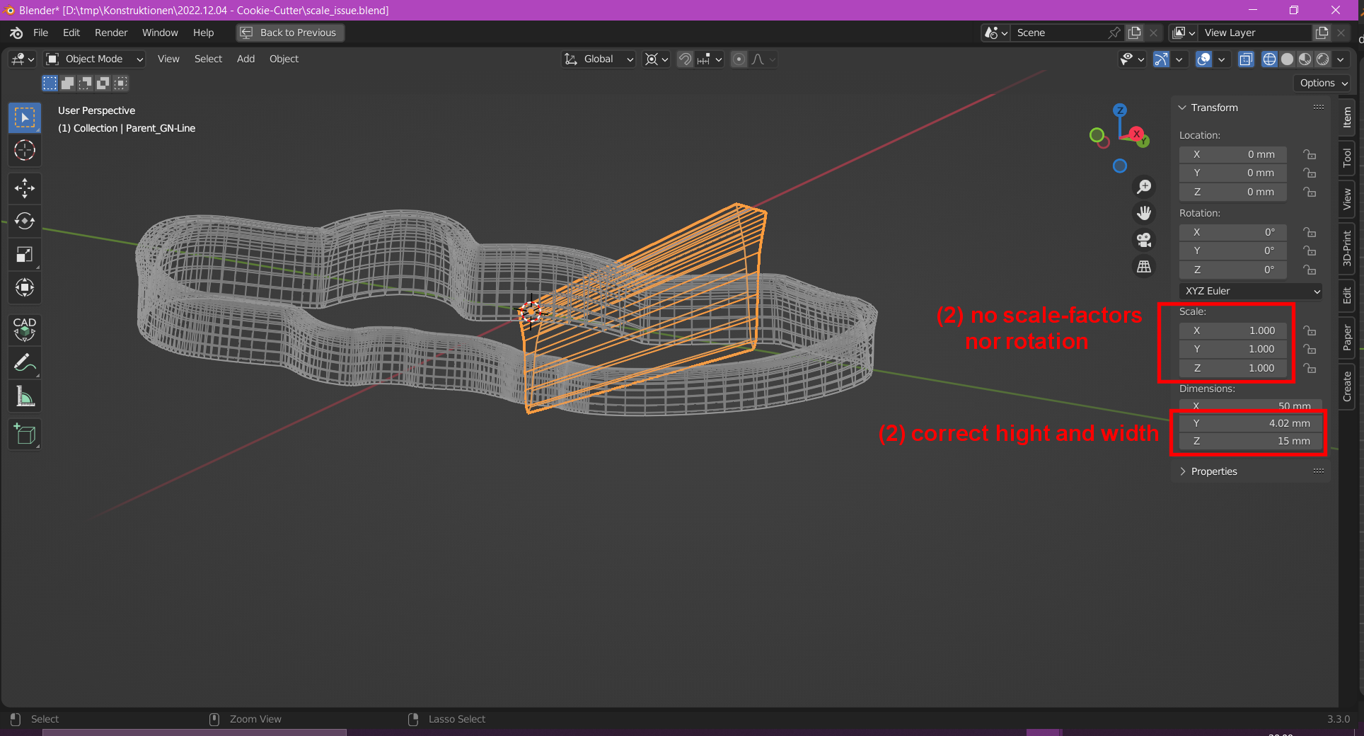 No scale-factor nor rotation (Bezier-line)