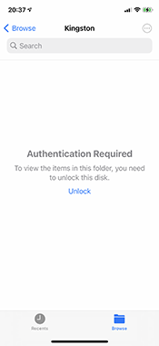 iPhone prompts for a password to access an encrypted storage device