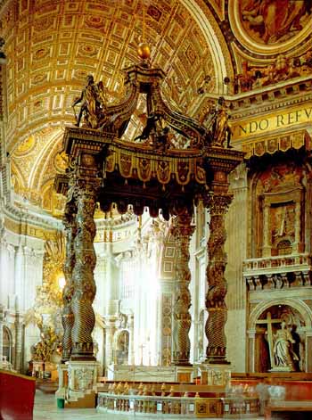 General view of the altar and baldachin 