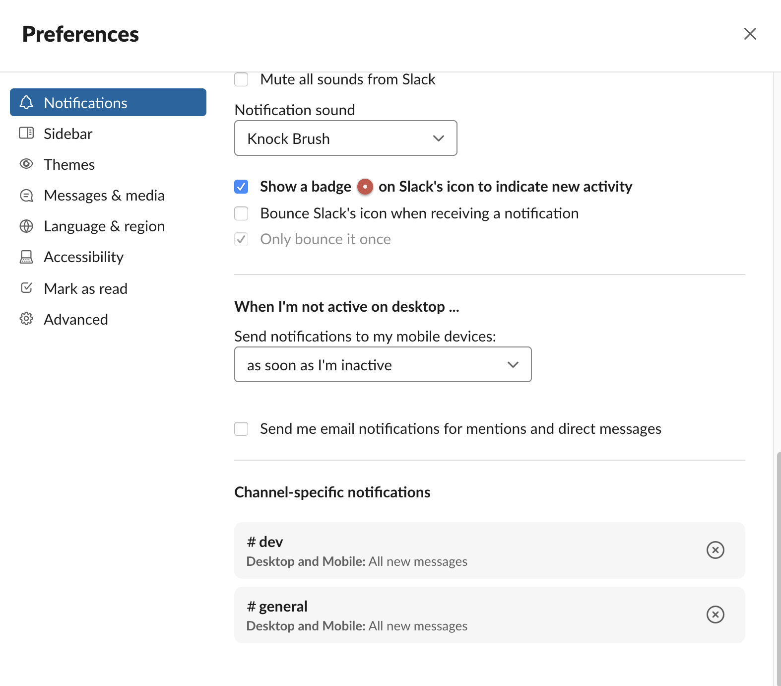 Slack Workspace Preferences