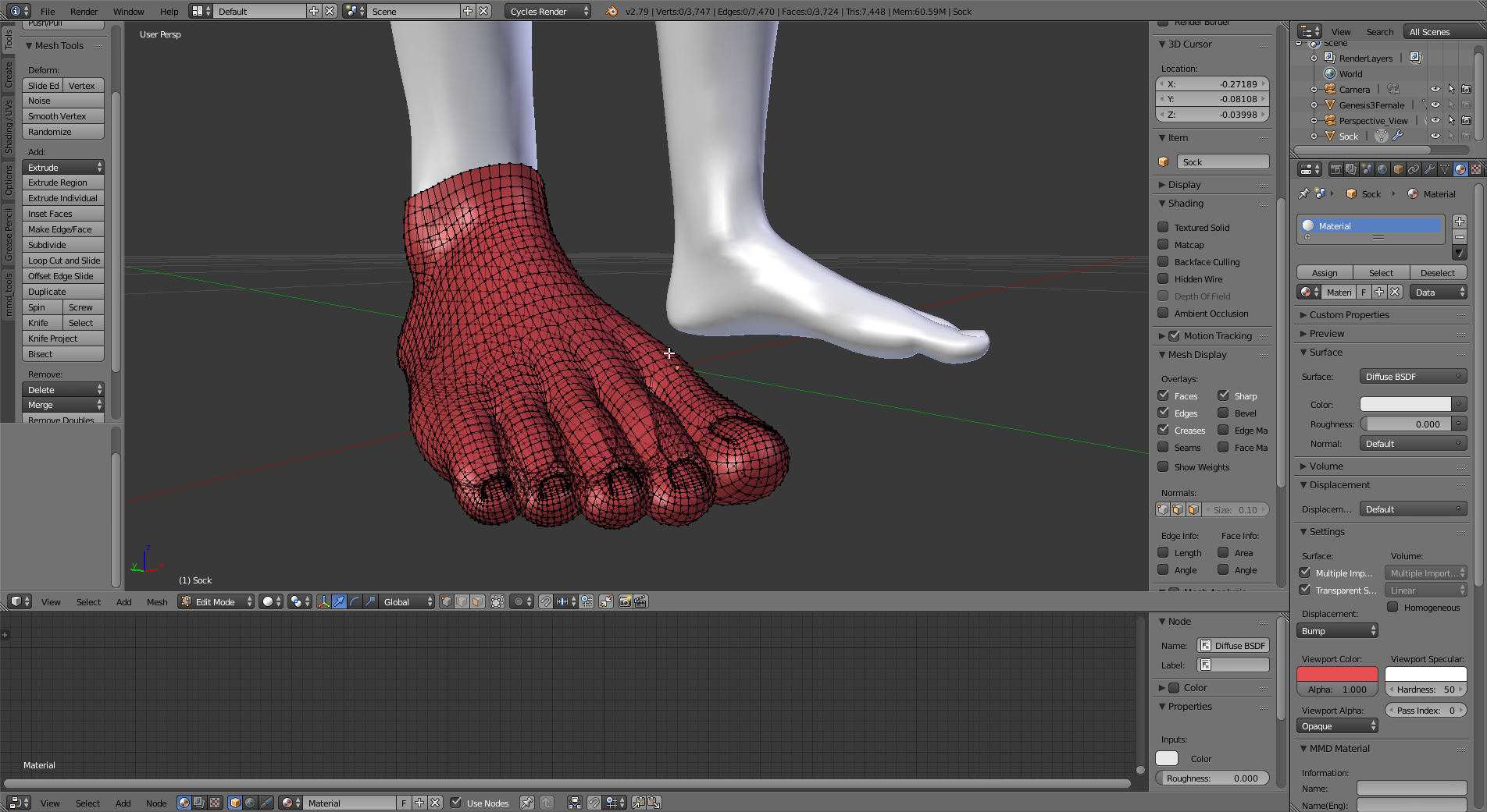 How do I merge those toes to sculpt a sock?