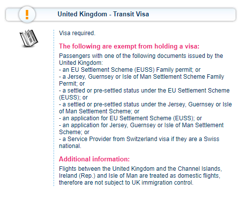 UK Transit Requirements