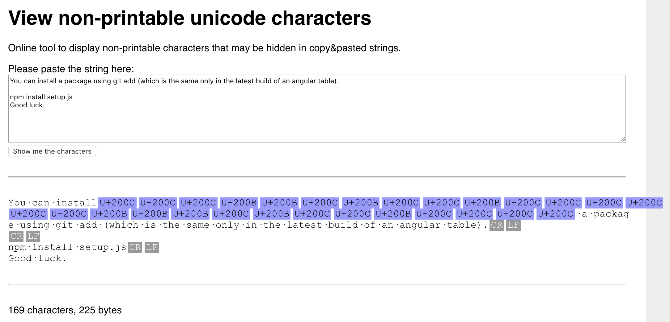 Visualization of the invisible characters