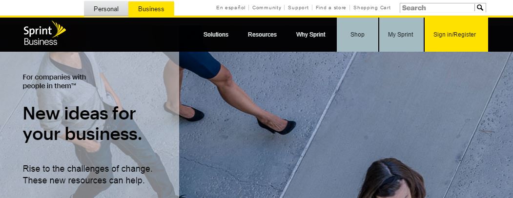 Sprint Business website's header