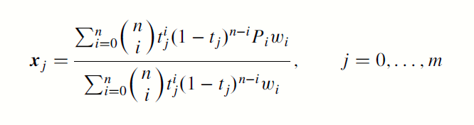 The parameters of the rational Bezier curve have been converted into a discrete representation of points using this formula.