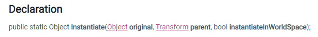 screenshotted from Unity Instantiate docs