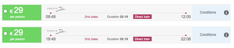 Cheapest Ticket Prices Thalys Liege-Paris on July 7th