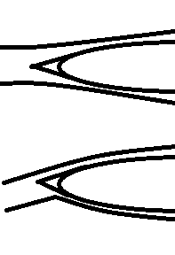 the nose is now modified so that it comes to a point, with the maximum half-angle at nose limited to the maximum AoA expected for the aircraft(20-30deg?)