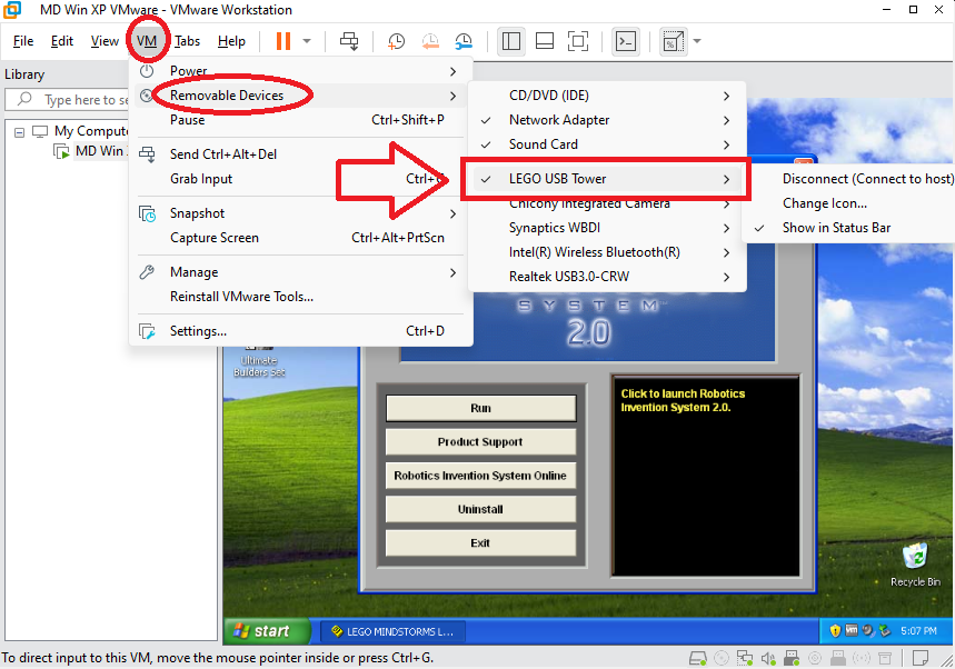 USB tower in VMware