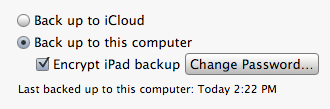 iTunes 10.5 backup settings