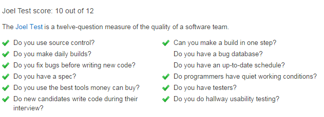 Joel Test Example