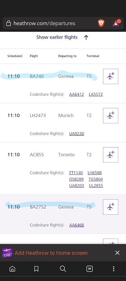 Heathrow departures on the 30th Jan 2022