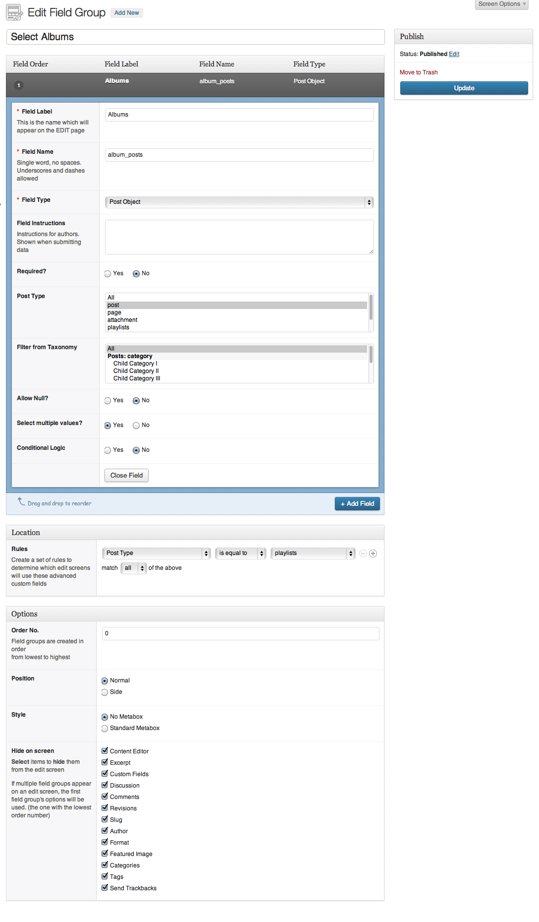 advanced-custom-fields configuration