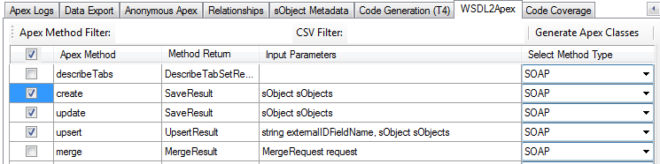 Choosing WSDL methods to generate in Apex