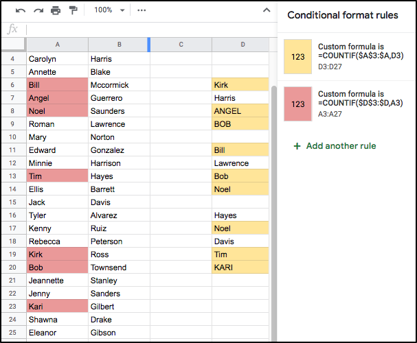 duplicates in both columns.