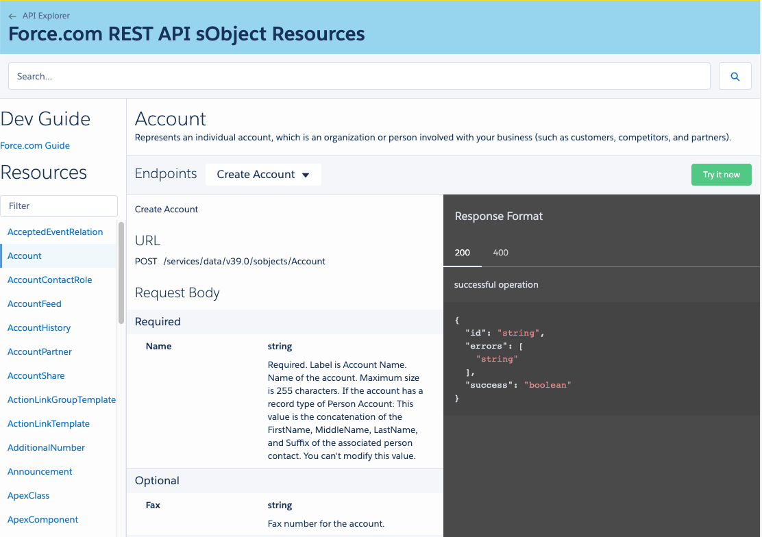 Force.com REST API Explorer screenshot