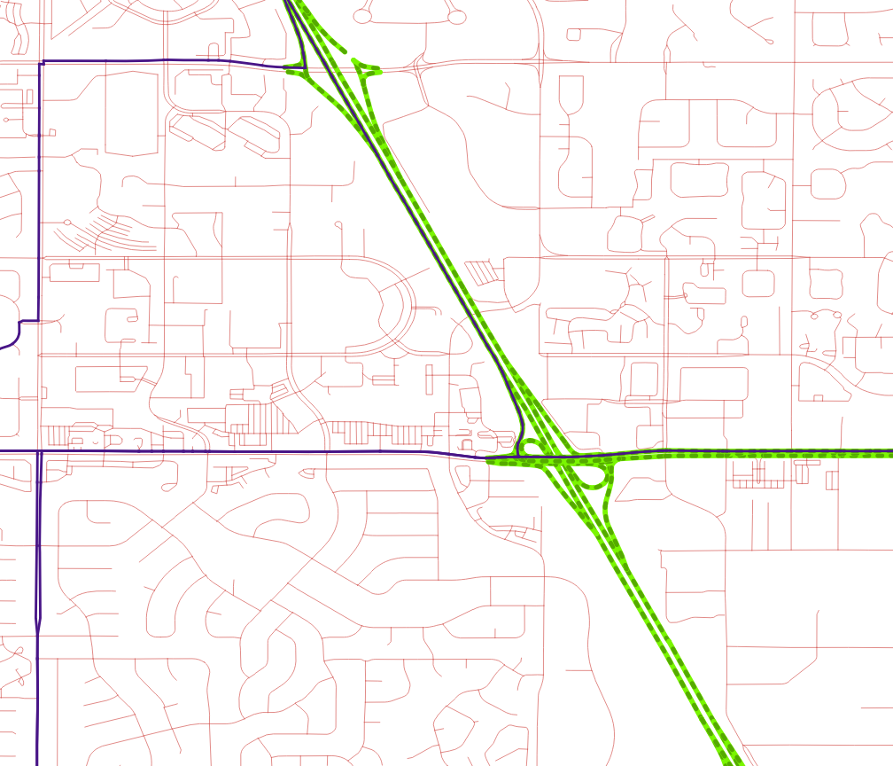 shortestpath(purple), highway(green), network(red)