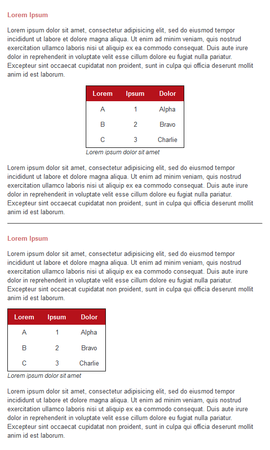 Example of table style alternatives