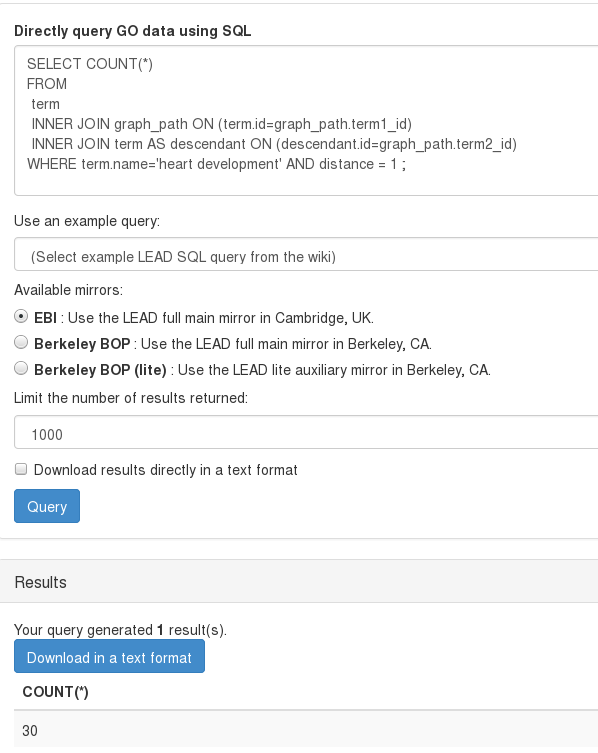 GO SQL query output