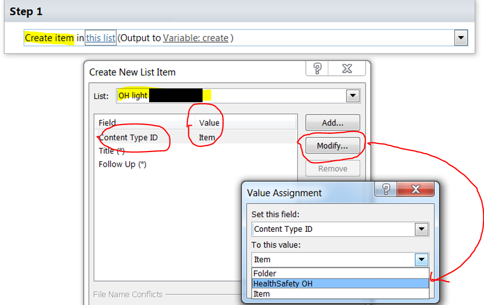 Define fields:fields in source:destination lists