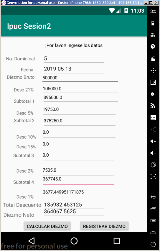 Este es la información y apariencia para obtener datos