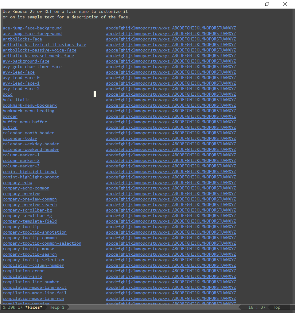 <code>list-faces-display</code> under the Zenburn theme