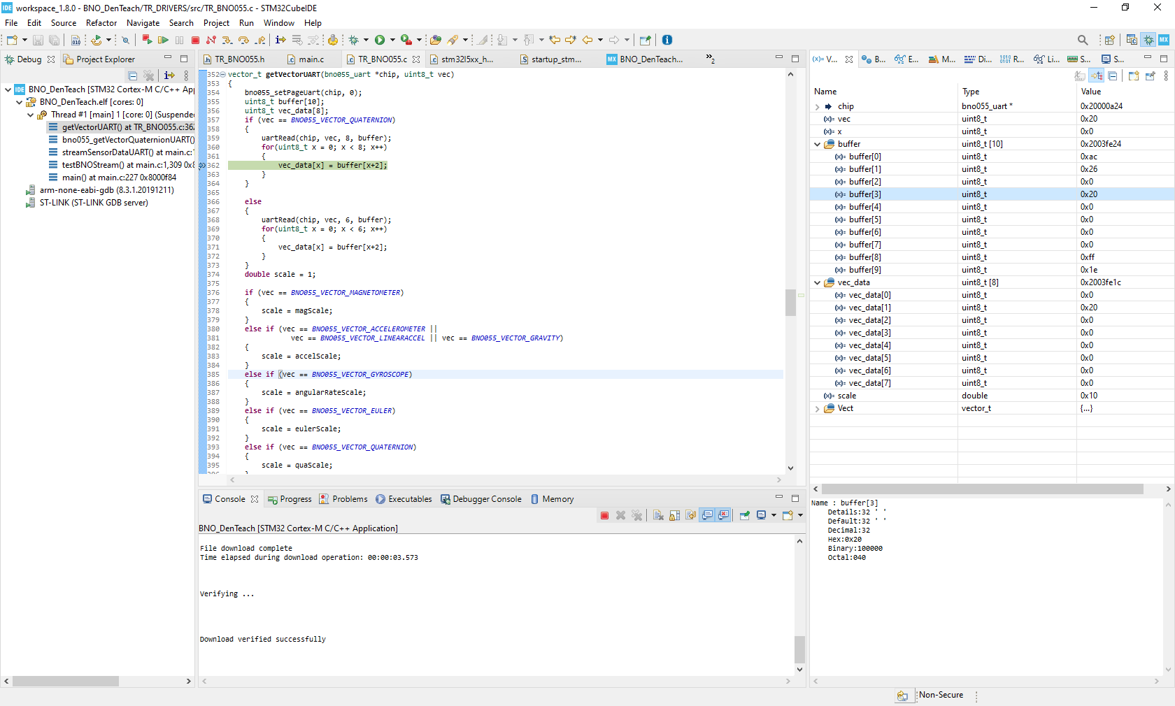 Debugger display from UART RX