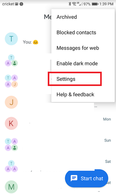 Getting to Settings In Google Messages