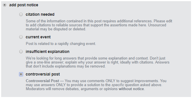 the notice as it appears in the moderator UI