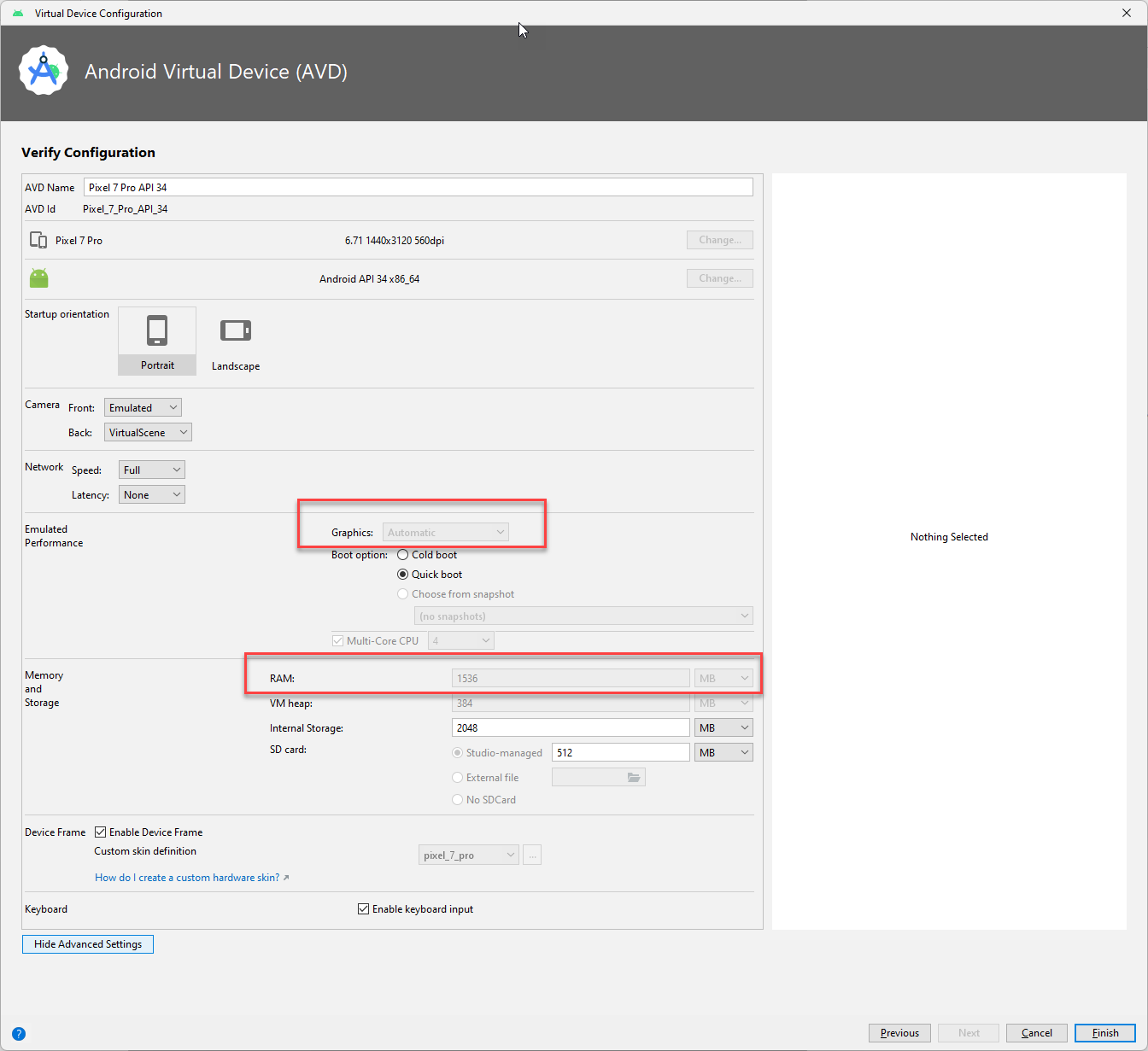 Android Virtual Device Configuration