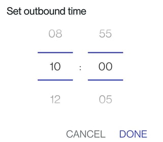 A time picker displaying all even hours and all multiple of 5 minutes