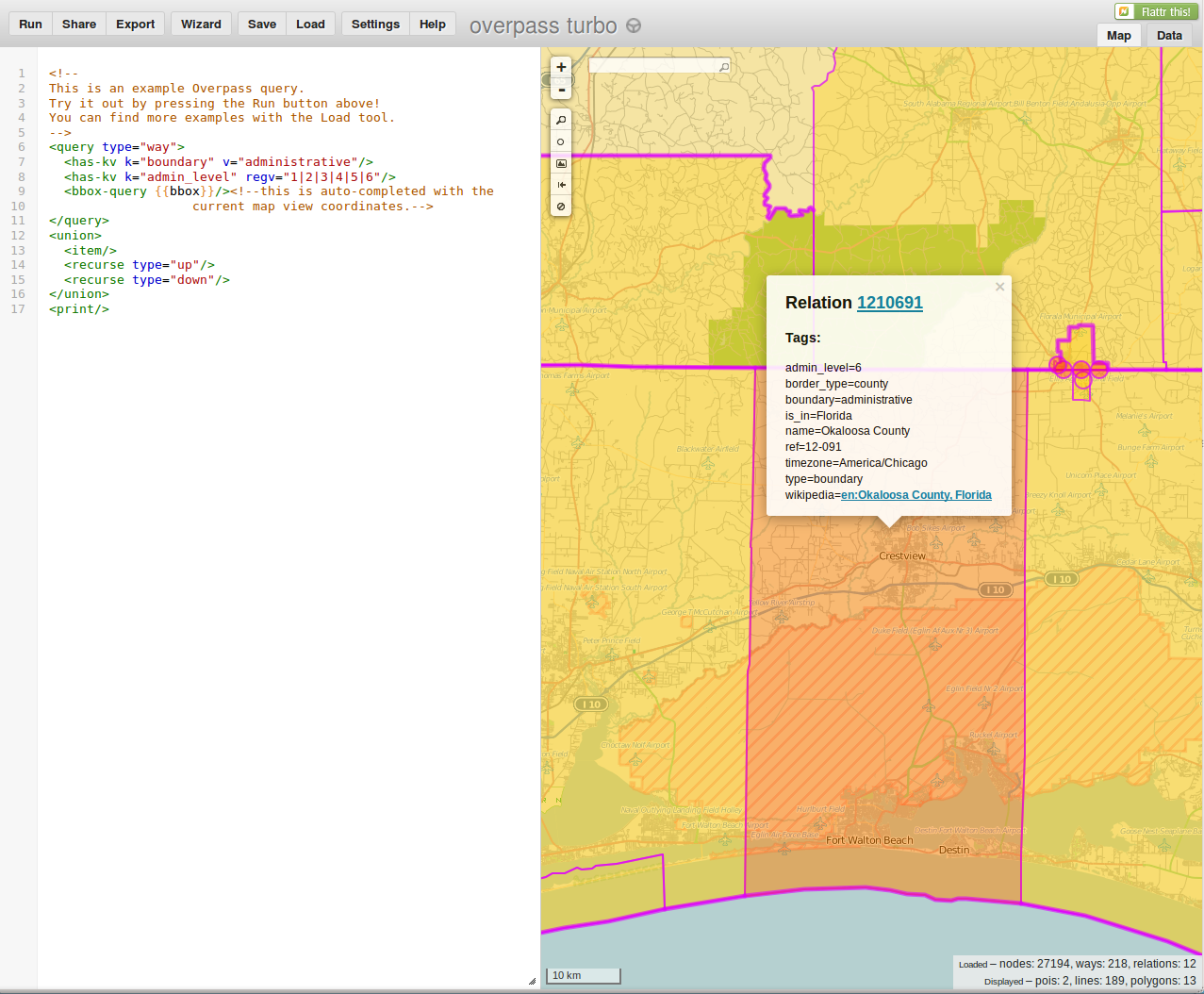 Overpass output showing Crestview