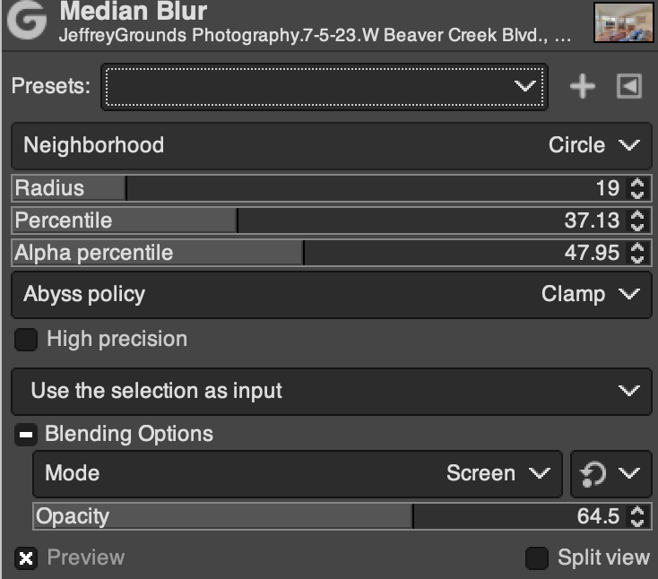 gimp blur settings