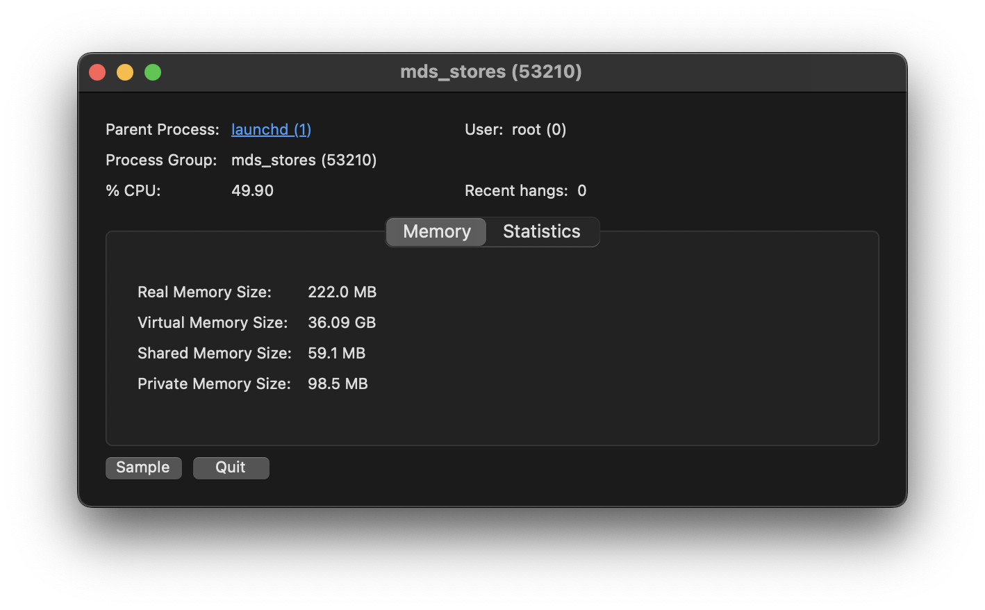 Activity Monitor singling out mds_stores process