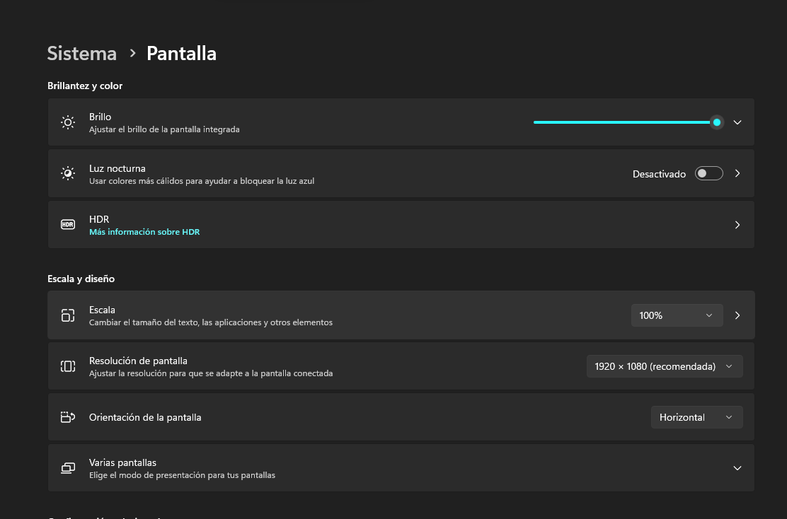 Configuración de pantalla