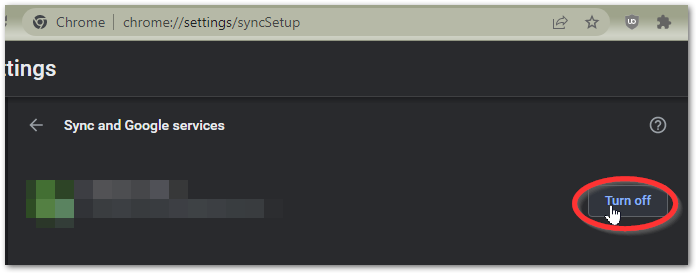 Turn Off button for Chrome sync