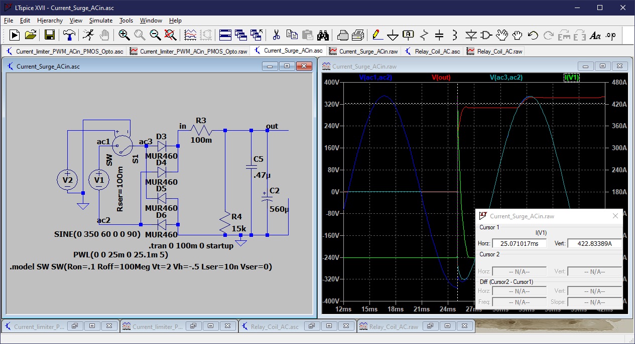 Surge current simulation 90 degrees