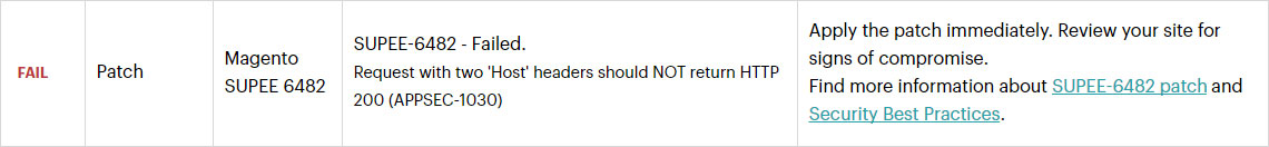 Magento Security Scanner Result