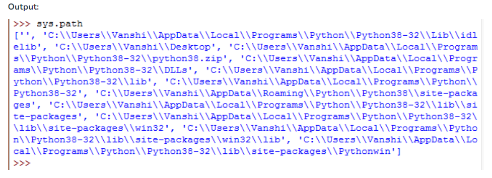 Ejemplo de contenido de sys.path. Obtenida de GeeksforGeeks