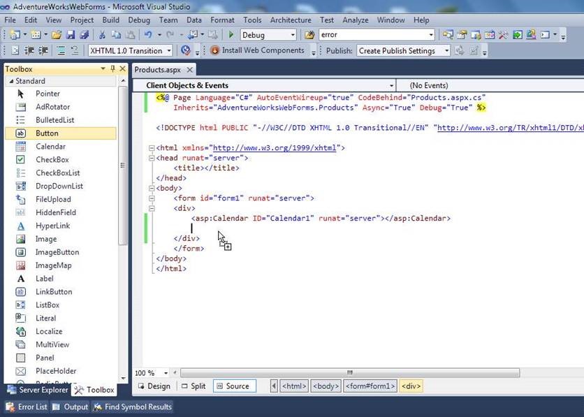 Arrastrando un control a un aspx en Visual Studio