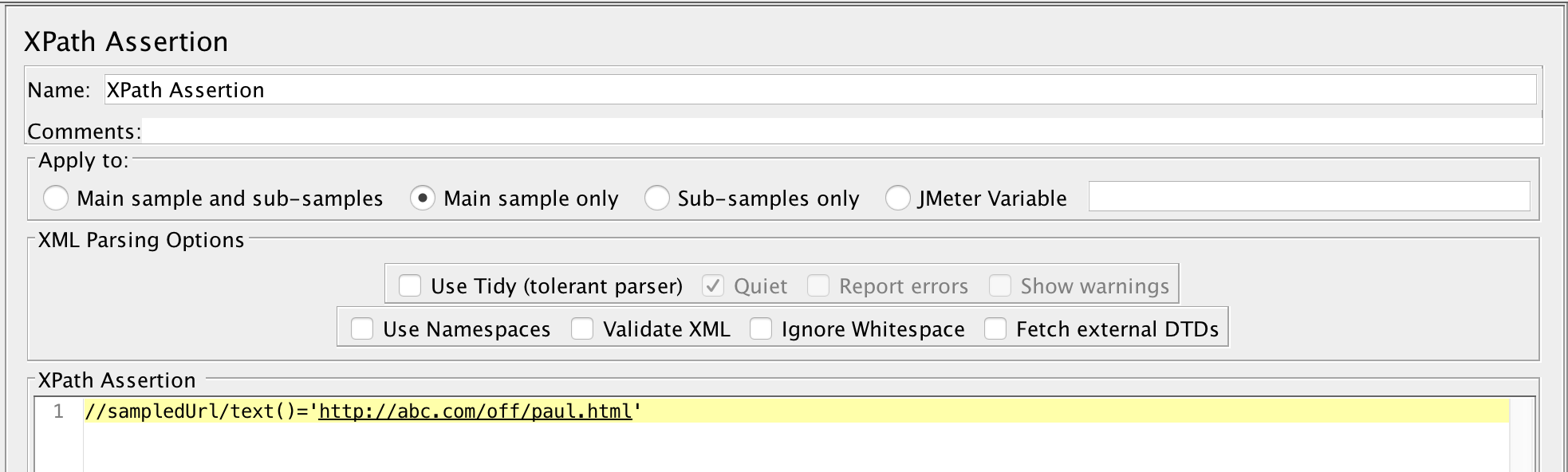 JMeter XPath Assertion Example