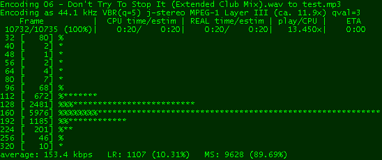 The output of VBR mp3 encoding in LAME