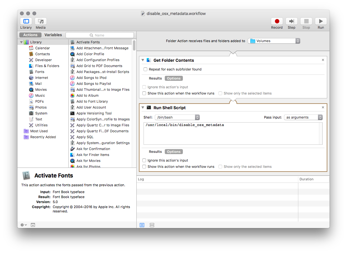 Automator Folder Action Workflow