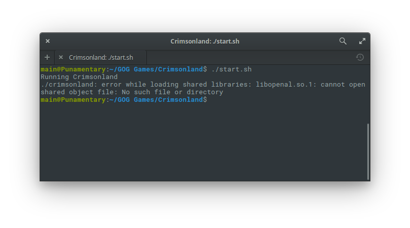 Trying to launch GOG's version of Crimsonland via the terminal.