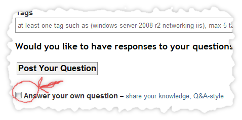 What the self-answer checkbox looks like on Server Fault