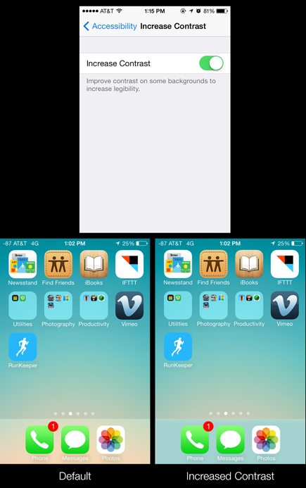Increase Contrast option on the iPhone ios7