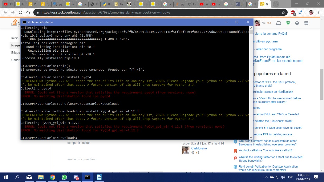 Instalacion de PYQT4 en Windows 10 para Python 2.7.16