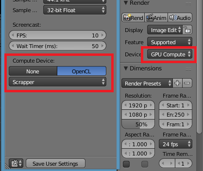 OpenCL in settings