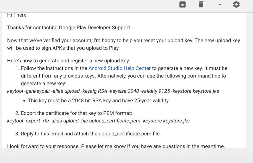 Ответ по электронной почте от поддержки разработчиков Google Play